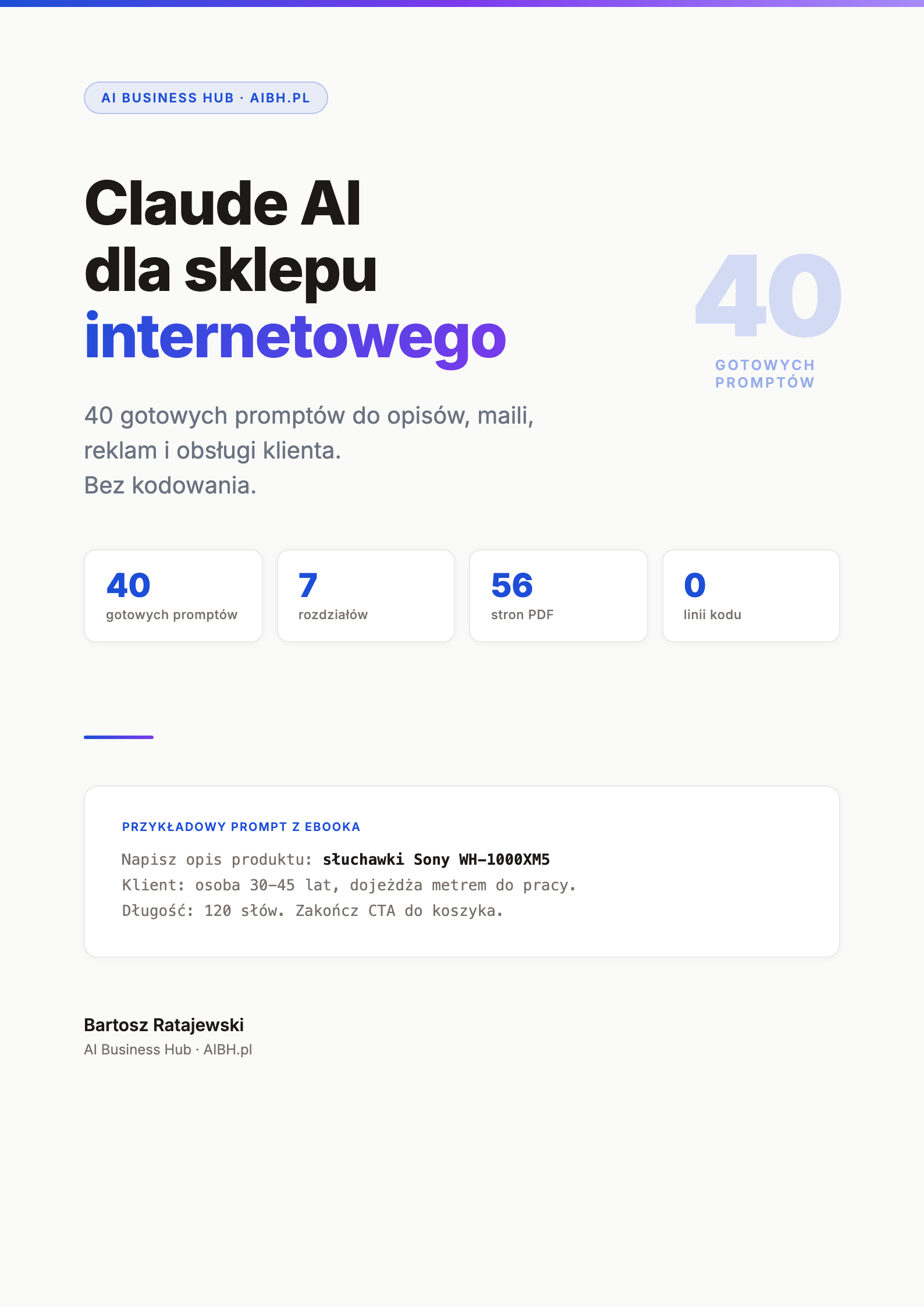 Claude AI dla sklepu internetowego — okładka ebooka